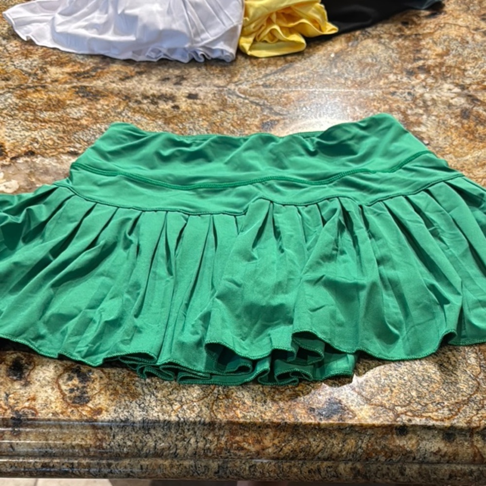Green Ruffled Skater Mini Skirt